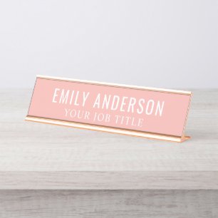 Modern Pink Office Employee Desk Name Plate