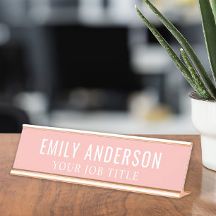 Modern Pink Office Employee Desk Name Plate