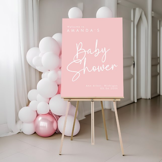 Modern Pink Oh Baby Simple Baby Shower Welcome Foam Board (Creator Uploaded)