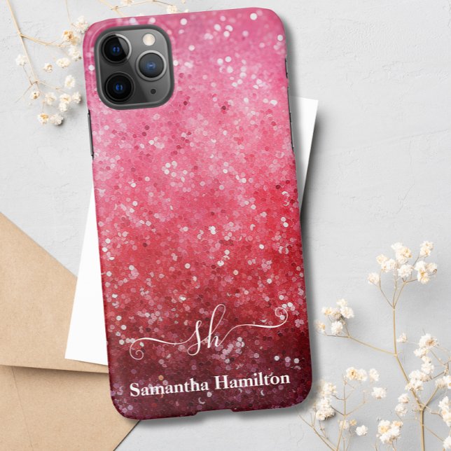 Modern Pink Ombre Glitter Monogrammed Chic Custom iPhone Case (Creator Uploaded)