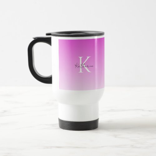 Modern Pink Ombre Monogram Initial Name  Travel Mug