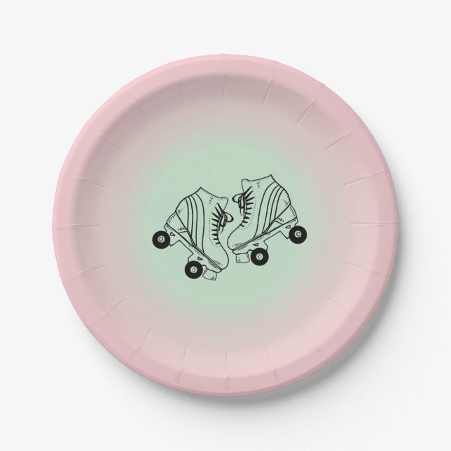 Modern Pink Ombre Roller Skating Paper Plates (Front)