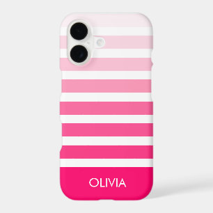 Modern Pink Ombre Striped Personalized Name iPhone 17 Case