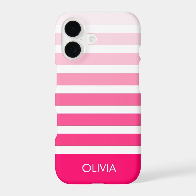 Modern Pink Ombre Striped Personalized Name Case-Mate iPhone Case (Back)
