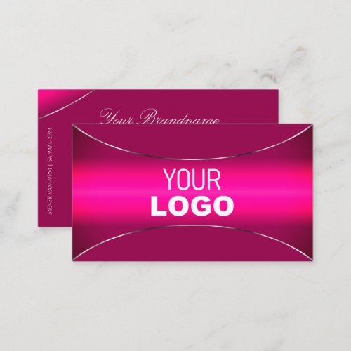 Modern Pink Ombre with Chic Silver Border and Logo Business Card