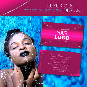 Modern Pink Ombre with Chic Silver Border and Logo Business Card