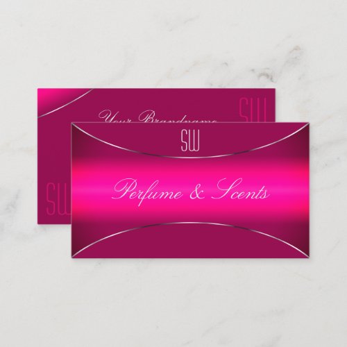 Modern Pink Ombre with Silver Border and Monogram Business Card