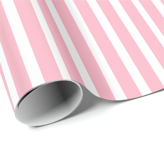 Modern Pink On White Stripes Pattern Wrapping Paper (Roll Corner)