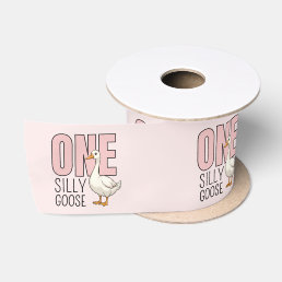 Modern Pink One Silly Goose First Birthday Satin Ribbon