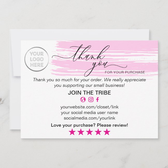Modern Pink Online Shop Thank You Small Business Card