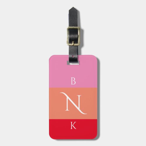 Modern Pink Orange 3 Letter Monogram Custom Luggage Tag