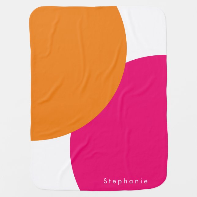 Modern Pink & Orange Abstract Personalized Name Baby Blanket (Front)