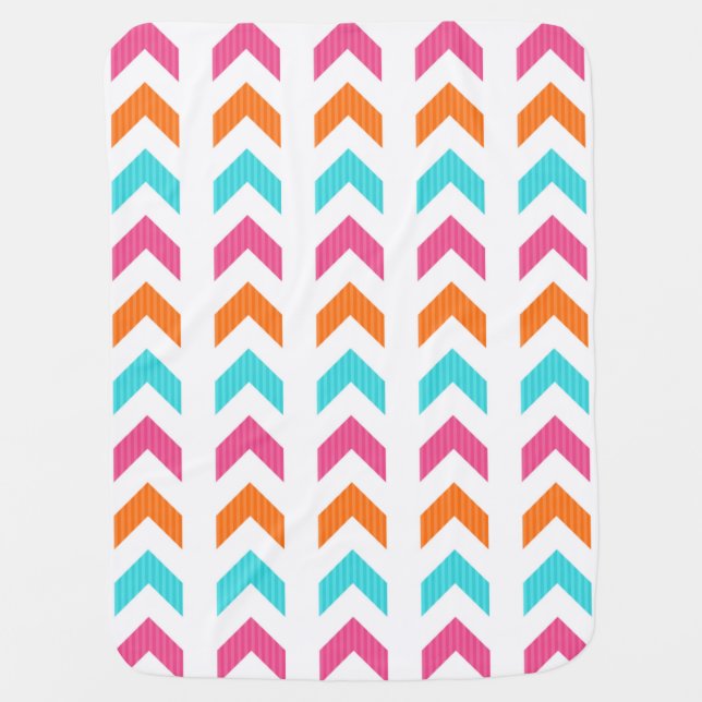 Modern Pink, Orange, Aqua Geometric Arrow Pattern Baby Blanket (Front)