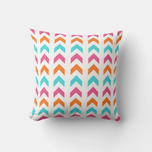 Modern Pink, Orange, Aqua Geometric Arrow Pattern Throw Pillow