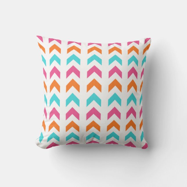 Modern Pink, Orange, Aqua Geometric Arrow Pattern Throw Pillow (Front)