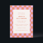 Modern Pink Orange Bat Mitzvah Party Checkerboard Invitation<br><div class="desc">This Bat Mitzvah invitation features a bold pink and orange checkerboard border with clean modern typography. The playful preppy design creates a fresh and colorful look for your daughter’s special celebration. Perfect for synagogue services, luncheon receptions, and teen party themes. Available printed on premium paper or as an instant digital...</div>