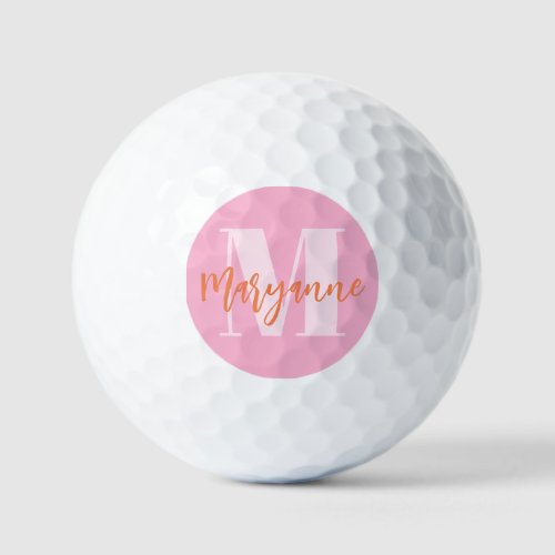 Modern Pink Orange BoId Initial Personalized Golf Balls
