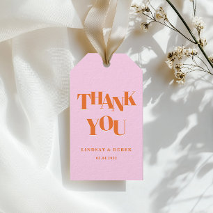 Modern Pink Orange Bold Font THANK YOU Wedding  Gift Tags