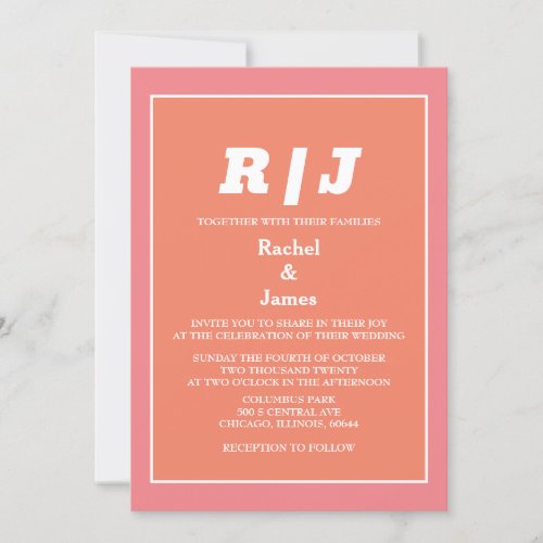 Modern Pink Orange Coral Trendy Minimal Wedding Invitation