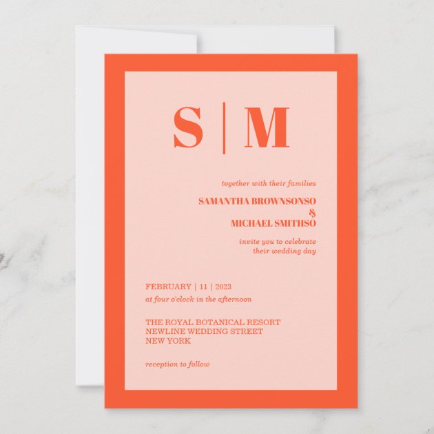 Modern pink orange Earth Tone Wedding Invitation