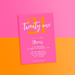 Modern Pink Orange Elegant 21st Birthday Invitation<br><div class="desc">A simple modern 21st birthday invitation featuring elegant calligraphy script typography and minimalist design in pink and orange color.</div>