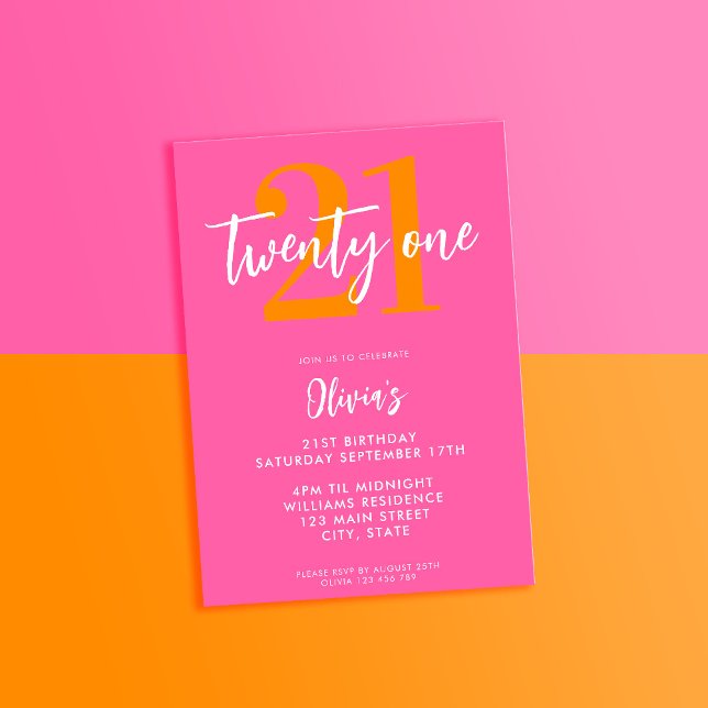 Modern Pink Orange Elegant 21st Birthday Invitation (Creator Uploaded)