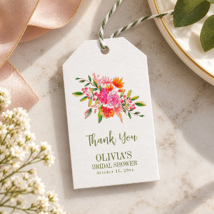 Modern Pink Orange Floral Bridal Shower Custom Gift Tags