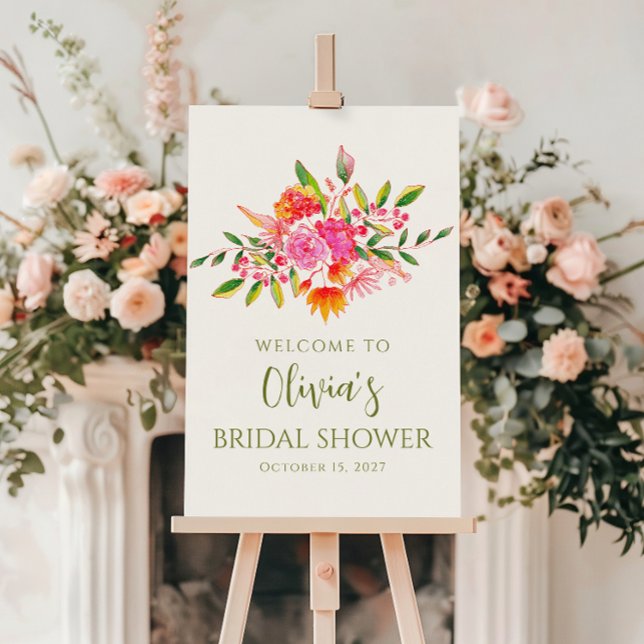 Modern Pink Orange Floral Bridal Shower Welcome Foam Board (Creator Uploaded)