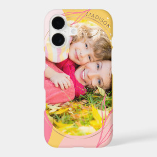 Modern Pink Orange Floral Photo Personalized Name iPhone 17 Case