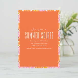 Modern Pink Orange Floral Summer Soiree Party Invitation