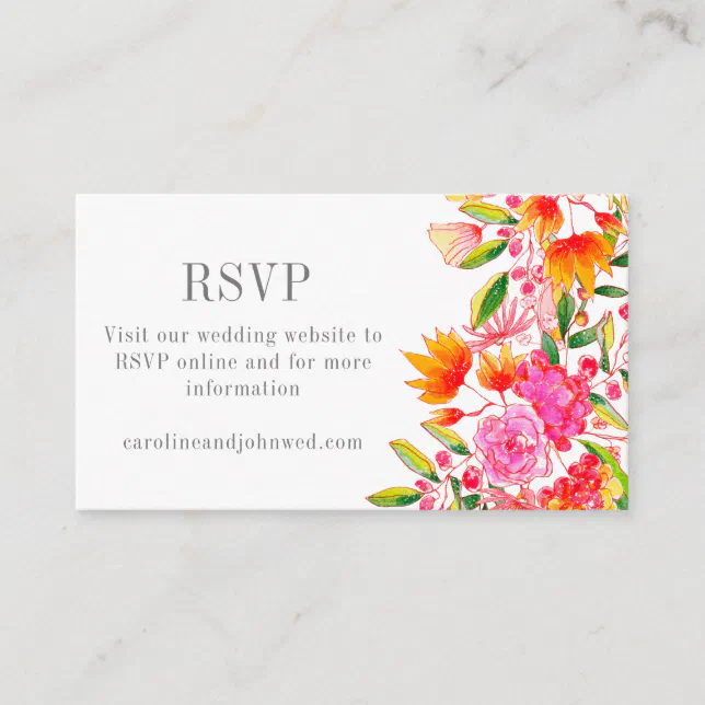 Modern pink orange floral wedding rsvp qr code enclosure card zazzle