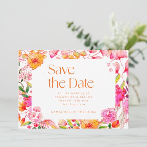 Modern Pink Orange Flowers Simple Wedding Save The Date