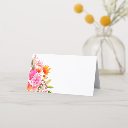 Modern Pink Orange Flowers Wedding Welcome Place Card