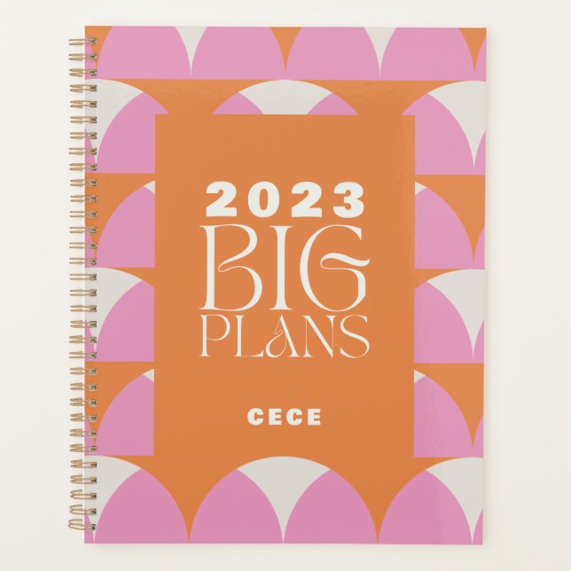 Modern pink orange geometric big plans planner (Front)
