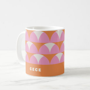 Modern pink orange geometric retro personalized coffee mug