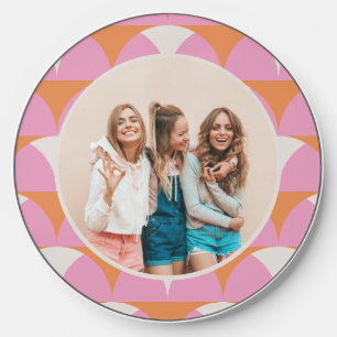 Modern pink orange geometric retro photo wireless charger