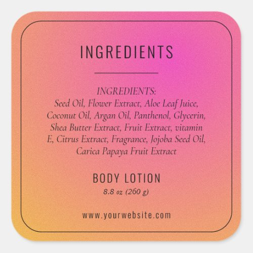 Modern Pink Orange Ingredient List Product Label