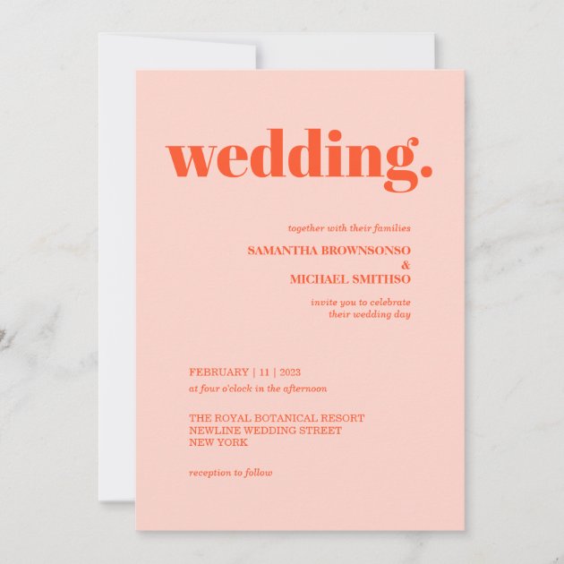 Modern pink orange Minimal Earth Tone Wedding Invitation