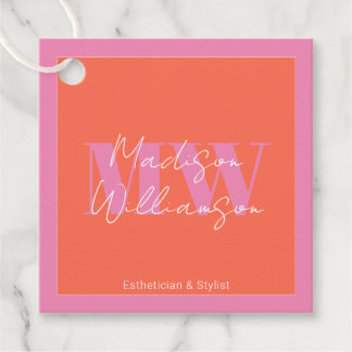 Modern Pink Orange Minimalist Script Favor Tags