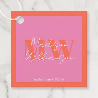 Modern Pink Orange Minimalist Script Favor Tags