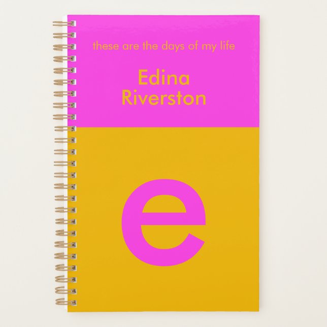 Modern Pink Orange Monogram Initial Planner (Front)