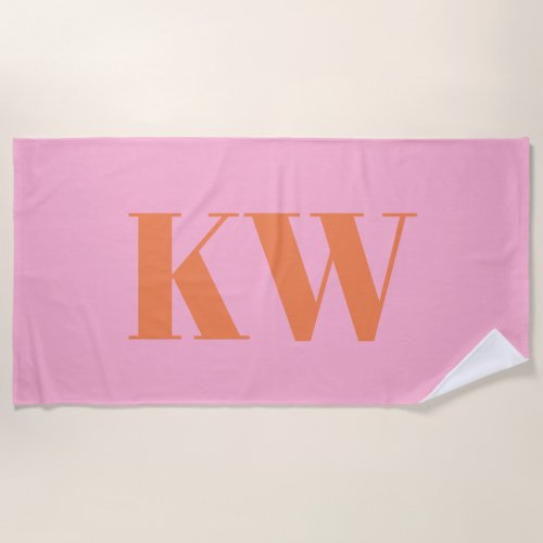 Modern Pink Orange Monogram Initials Personalized Beach Towel