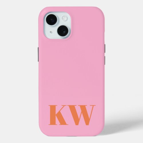 Modern Pink Orange Monogram Initials Personalized iPhone 15 Case