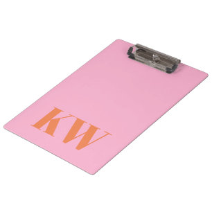 Modern Pink Orange Monogram Initials Personalized Clipboard