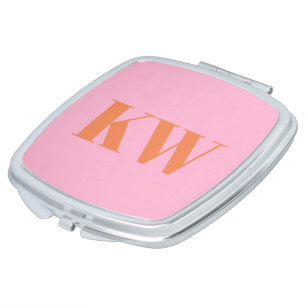 Modern Pink Orange Monogram Initials Personalized Compact Mirror