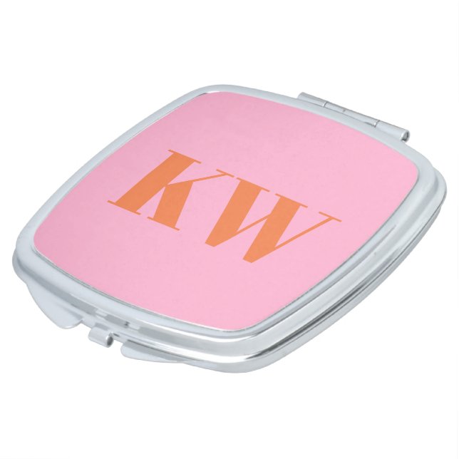 Modern Pink Orange Monogram Initials Personalized Compact Mirror (Turned)