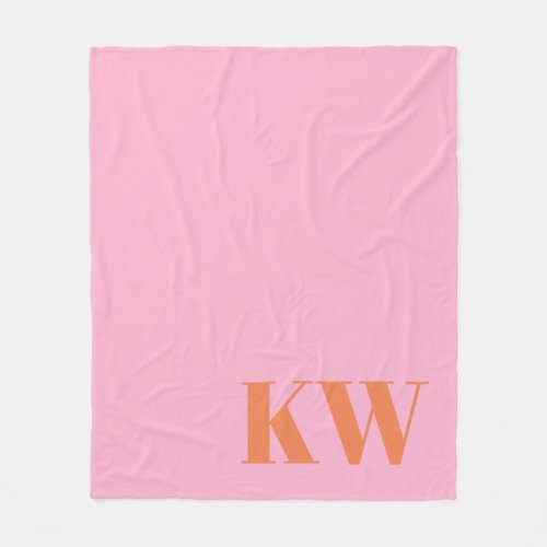 Modern Pink Orange Monogram Initials Personalized Fleece Blanket