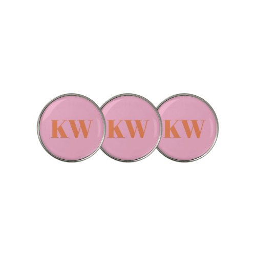 Modern Pink Orange Monogram Initials Personalized Golf Ball Marker