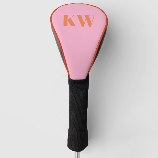 Modern Pink Orange Monogram Initials Personalized Golf Head Cover (Front)