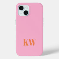 Modern Pink Orange Monogram Initials Personalized